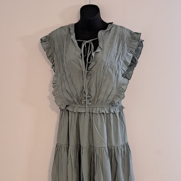 Mustard Seed Sage Lined Ruffle Mini Dress Misses Size Medium(8 - 10) - Picture 3 of 9